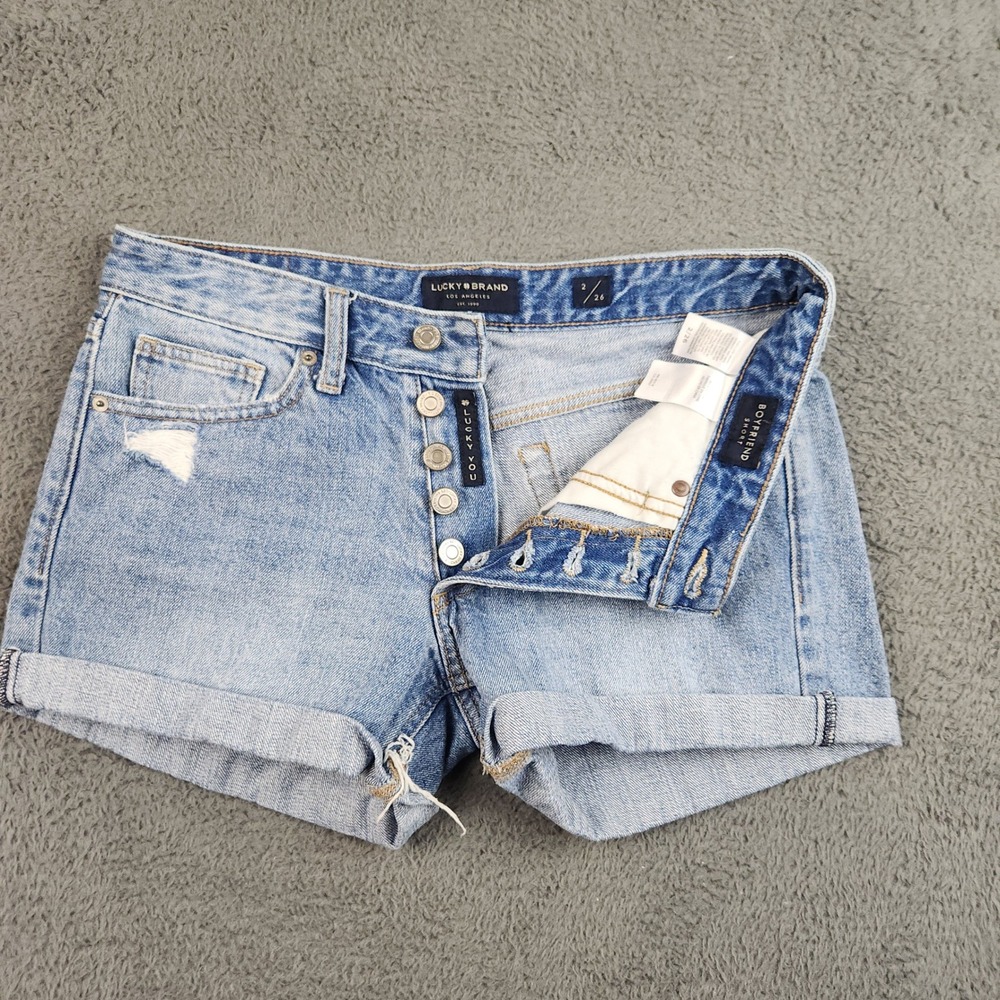 Lucky Brand Y2K Mini High Waist Denim Jean Shorts Womens 2/26 Cuffed Button Fly